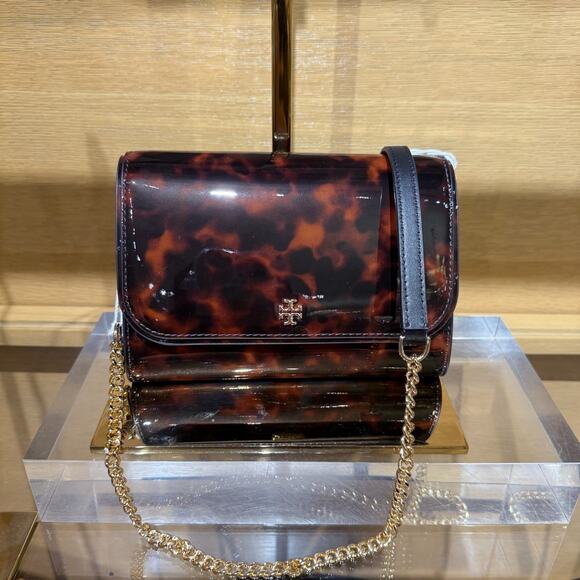 Best Price‼️Tory Burch Emerson Chain Wallet 165943 Tortoise $398 - Picture 10 of 11